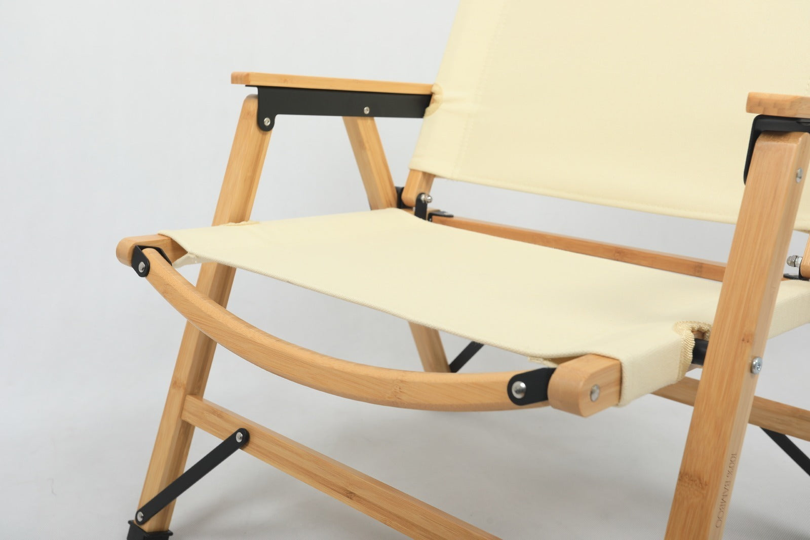 4x Bamboo Canvas Foldable Outdoor Camping Chair Wooden Picnic Park - Khaki/Beige.