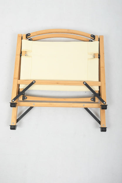 4x Bamboo Canvas Foldable Outdoor Camping Chair Wooden Picnic Park - Khaki/Beige.