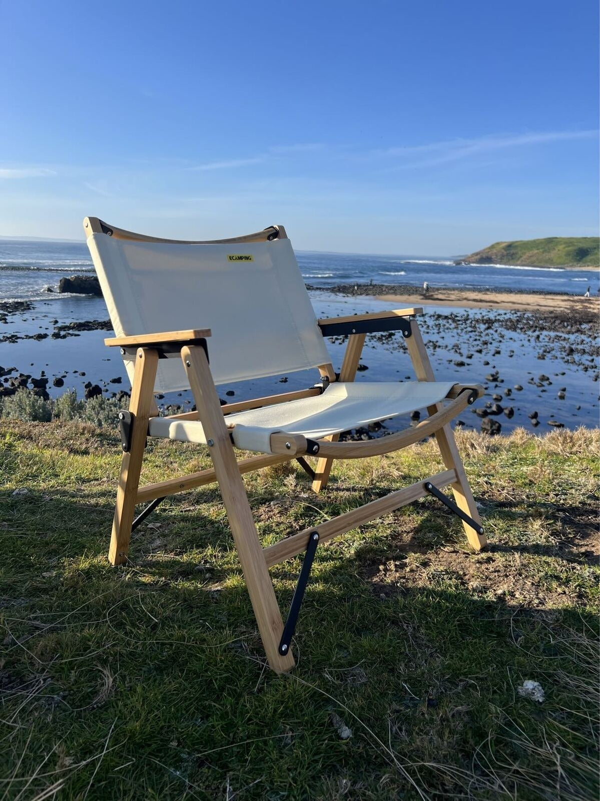 4x Bamboo Canvas Foldable Outdoor Camping Chair Wooden Picnic Park - Khaki/Beige.