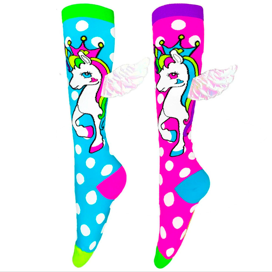 MADMIA Flying Unicorn Toddler Long Knee High Socks - Girl's Pair - Pink/Blue.