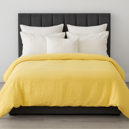 100% Cotton Muslin Duvet Quilt Cover Set w/ 2 Pillow Cases in Yellow - Queen