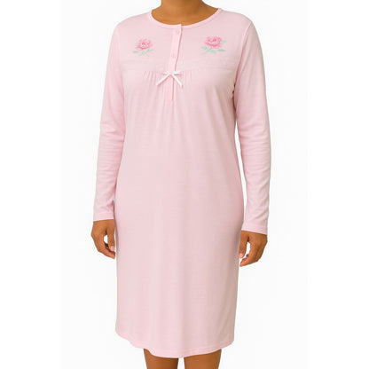 Womens Ladies Cotton Nightie Night Gown Pajamas Pyjamas Sleepwear PJ - Pink - 20