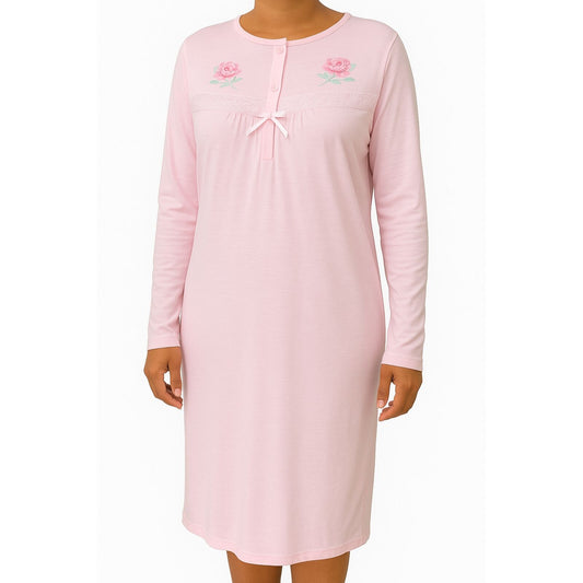 Womens Ladies Cotton Nightie Night Gown Pajamas Pyjamas Sleepwear PJ - Pink - 20