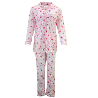 Womens PYJAMAS PJs Set Pajamas Ladies Cotton PJ Womens Long Sleeve Sleepwear - Pink - 12