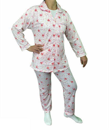 Womens PYJAMAS PJs Set Pajamas Ladies Cotton PJ Womens Long Sleeve Sleepwear - Pink - 16