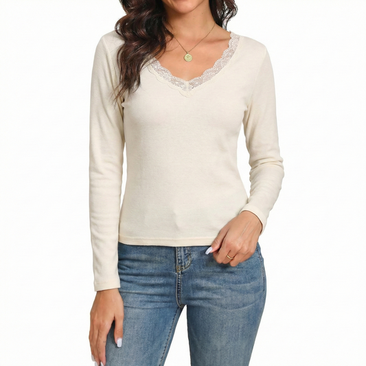 Womens Thermal Cotton Long Sleeve Spencer Tops Long Sleeve Underwear in Beige - 14-16