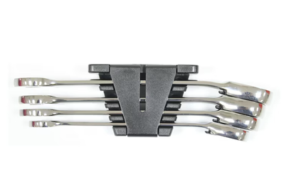 Wurth 4pcs Ratchet Combination Wrench Set with Reversing Lever â Chrome Vanadium Steel, 72-Tooth, High-Gloss Finish.