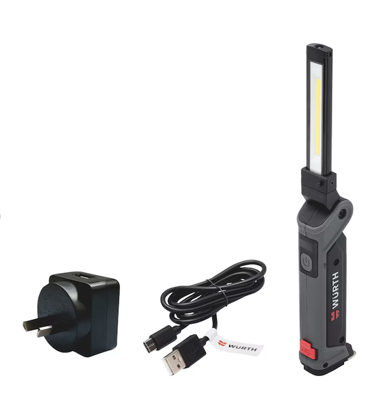 Wurth Cordless LED Handheld Work Lamp ERGOPOWER BEND+ â 700 Lumen, Folding Head, USB Rechargeable.