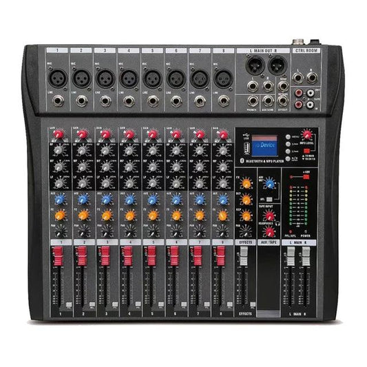 Hridz CT-80S Professional Audio Mixer â 8 Channels Bluetooth USB Mixer with Effects, 48V Phantom Power, and Built-in Sound Card, 8 Channels Audio Sound Mixer Mixing DJ Console USB with 48V Phantom Power.