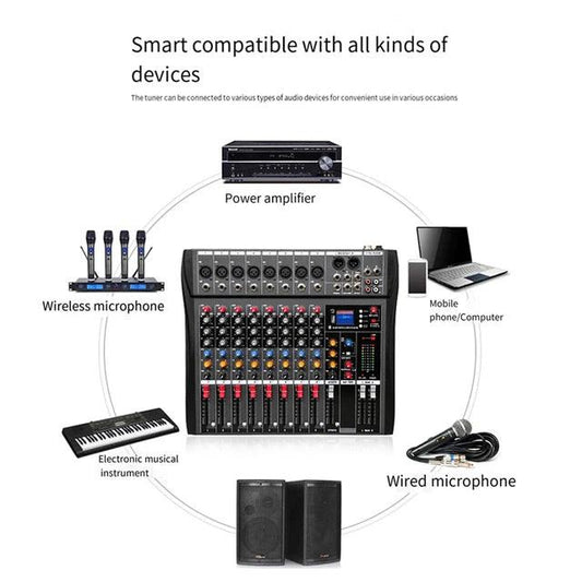 Hridz CT-80S Professional Audio Mixer â 8 Channels Bluetooth USB Mixer with Effects, 48V Phantom Power, and Built-in Sound Card, 8 Channels Audio Sound Mixer Mixing DJ Console USB with 48V Phantom Power.