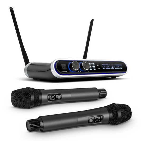 Hridz Wireless UHF Microphone Kit Dual Handheld Mics with 100m Range Receiver for Karaoke Meetings Parties.