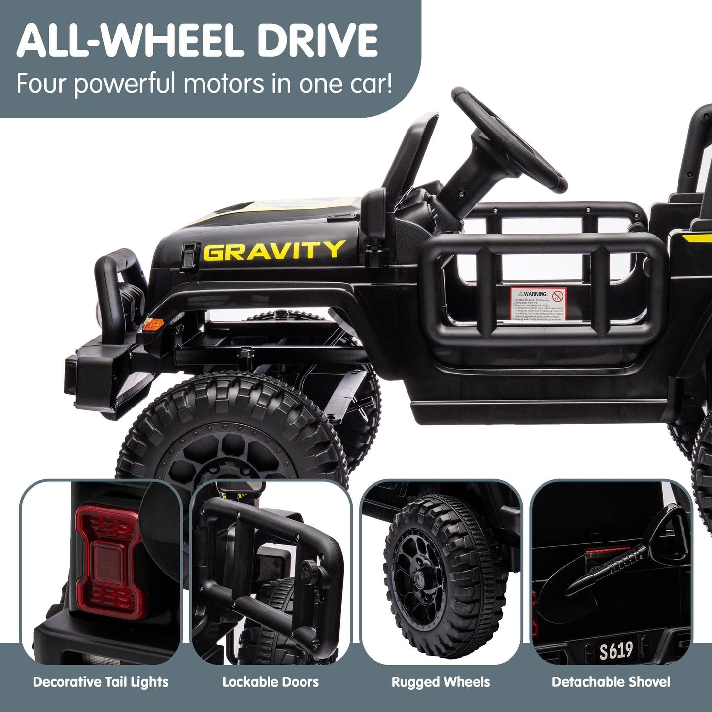 12V Kids Electric Ride On Jeep â Black.