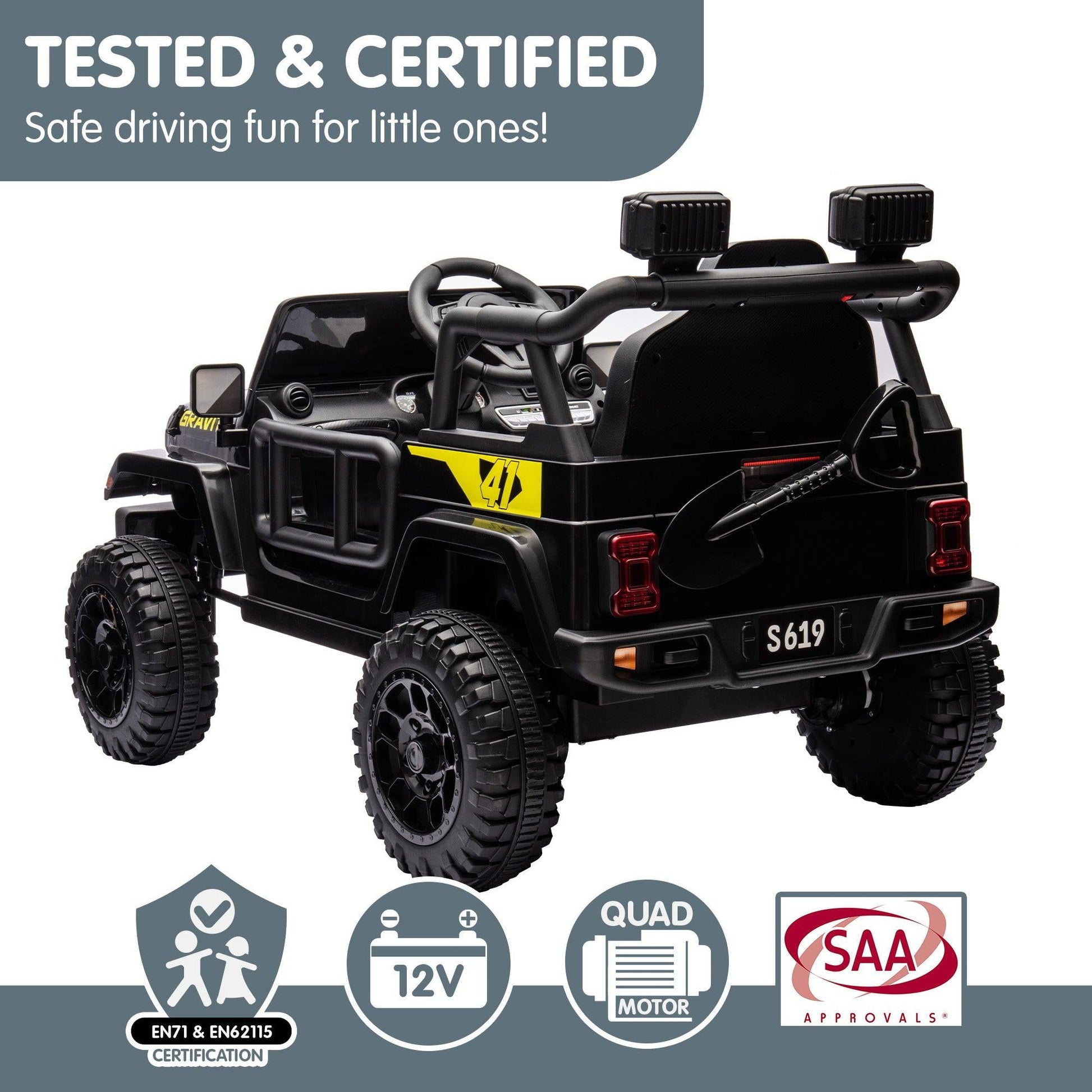 12V Kids Electric Ride On Jeep â Black.