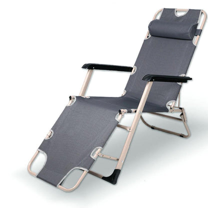 Reclining Sun Beach Deck Lounge Chair Outdoor Folding Camping Fishing Arm Rest - grey.
