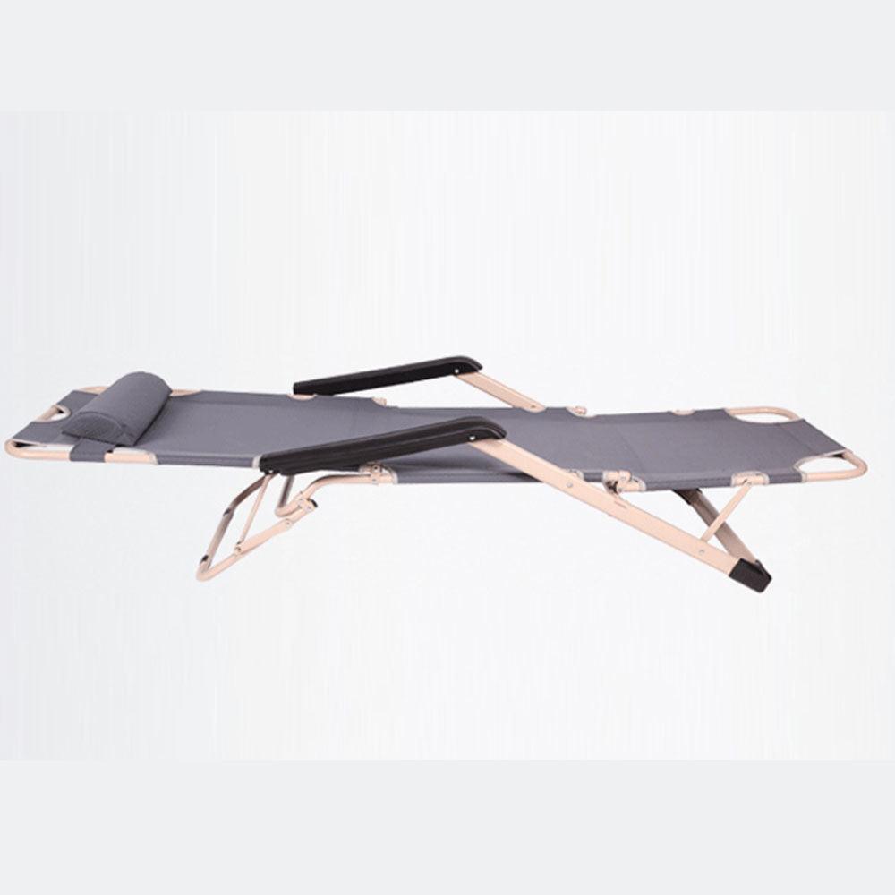 Reclining Sun Beach Deck Lounge Chair Outdoor Folding Camping Fishing Arm Rest - grey.