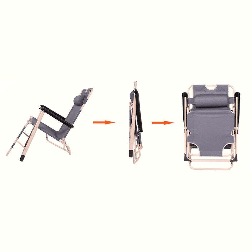 Reclining Sun Beach Deck Lounge Chair Outdoor Folding Camping Fishing Arm Rest - grey.