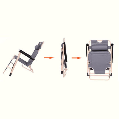Reclining Sun Beach Deck Lounge Chair Outdoor Folding Camping Fishing Arm Rest - grey.