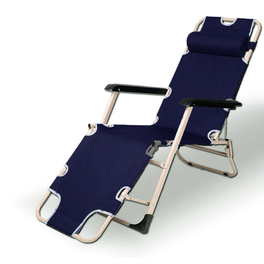 Reclining Sun Beach Deck Lounge Chair Outdoor Folding Camping Fishing Arm Rest - navy.