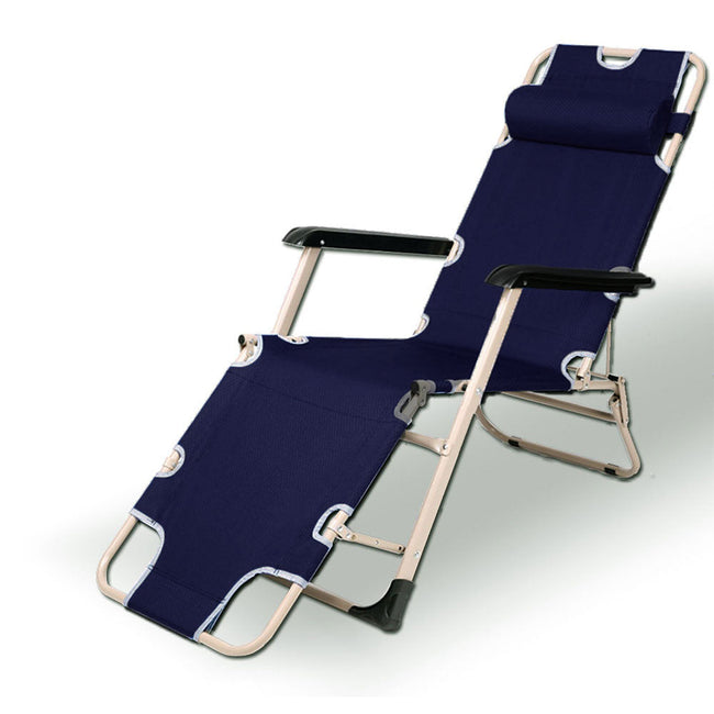Reclining Sun Beach Deck Lounge Chair Outdoor Folding Camping Fishing Arm Rest - navy. Hover Image