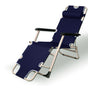 Reclining Sun Beach Deck Lounge Chair Outdoor Folding Camping Fishing Arm Rest - navy.