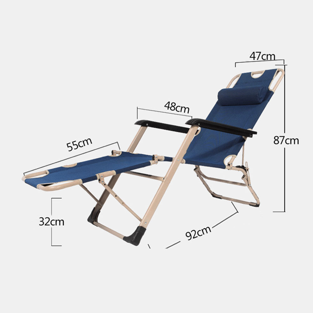 Reclining Sun Beach Deck Lounge Chair Outdoor Folding Camping Fishing Arm Rest - navy.