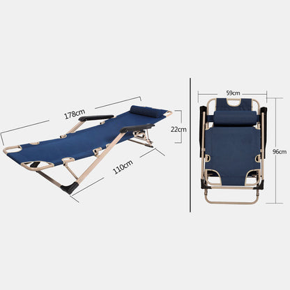 Reclining Sun Beach Deck Lounge Chair Outdoor Folding Camping Fishing Arm Rest - navy.
