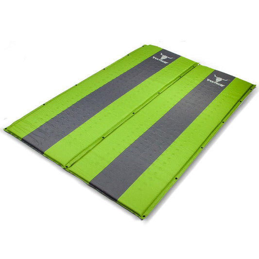 Double Self Inflating Mattress Sleeping Mat Air Bed Camping Camp Hiking Joinable - green.