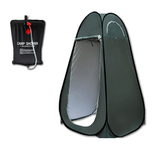 Pop Up Portable Privacy Shower room Tent &20L Outdoor Camping Water Bag Camp Set - green.