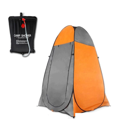 Pop Up Portable Privacy Shower room Tent &20L Outdoor Camping Water Bag Camp Set - orange.