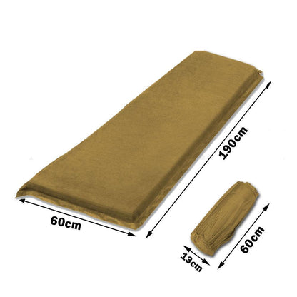 Self Inflating Mattress Sleeping Suede Mat Air Bed Camping Camp Hiking Joinable - beige.