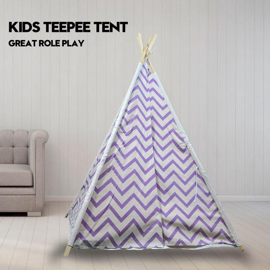 Giant Cotton Canvas Kids Teepee Wigwam Children Pretend Play Tent Indoor Outdoor Party - purple.