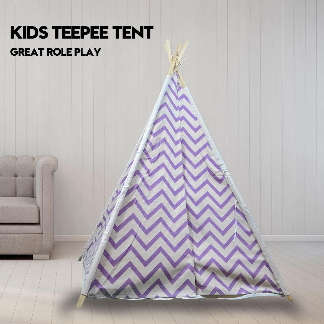 Giant Cotton Canvas Kids Teepee Wigwam Children Pretend Play Tent Indoor Outdoor Party - purple.
