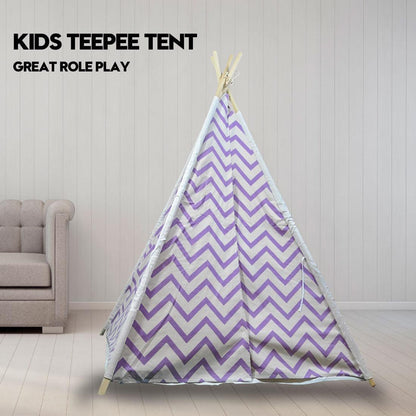 Giant Cotton Canvas Kids Teepee Wigwam Children Pretend Play Tent Indoor Outdoor Party - purple.
