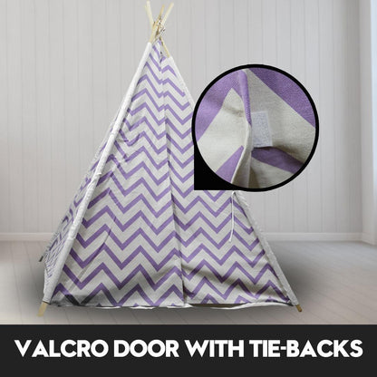 Giant Cotton Canvas Kids Teepee Wigwam Children Pretend Play Tent Indoor Outdoor Party - purple.