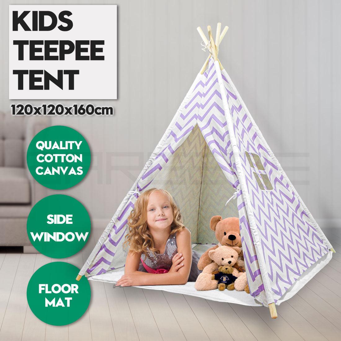 Giant Cotton Canvas Kids Teepee Wigwam Children Pretend Play Tent Indoor Outdoor Party - purple.