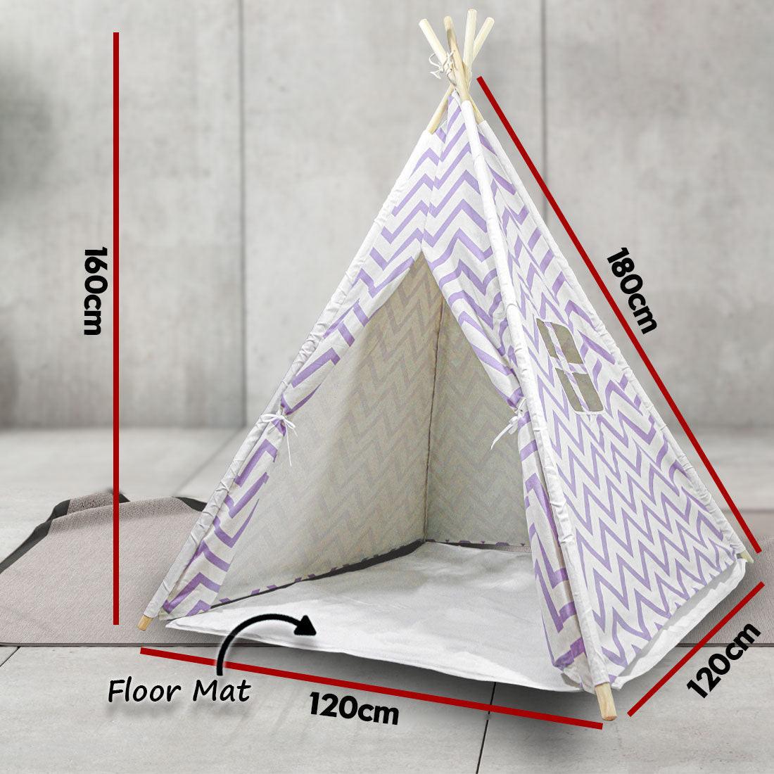 Giant Cotton Canvas Kids Teepee Wigwam Children Pretend Play Tent Indoor Outdoor Party - purple.