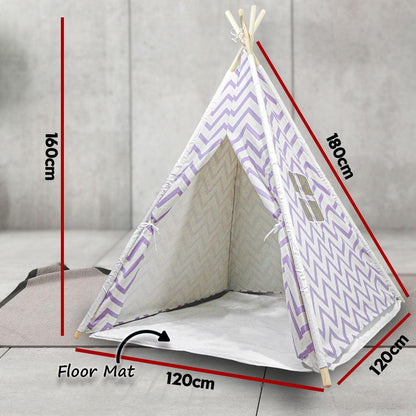 Giant Cotton Canvas Kids Teepee Wigwam Children Pretend Play Tent Indoor Outdoor Party - purple.