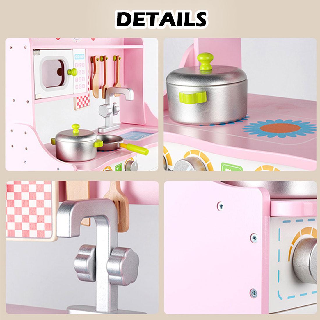 Kids Wooden Kitchen Pretend Play Set Toy Toddlers Children Cooking Food Cookware.