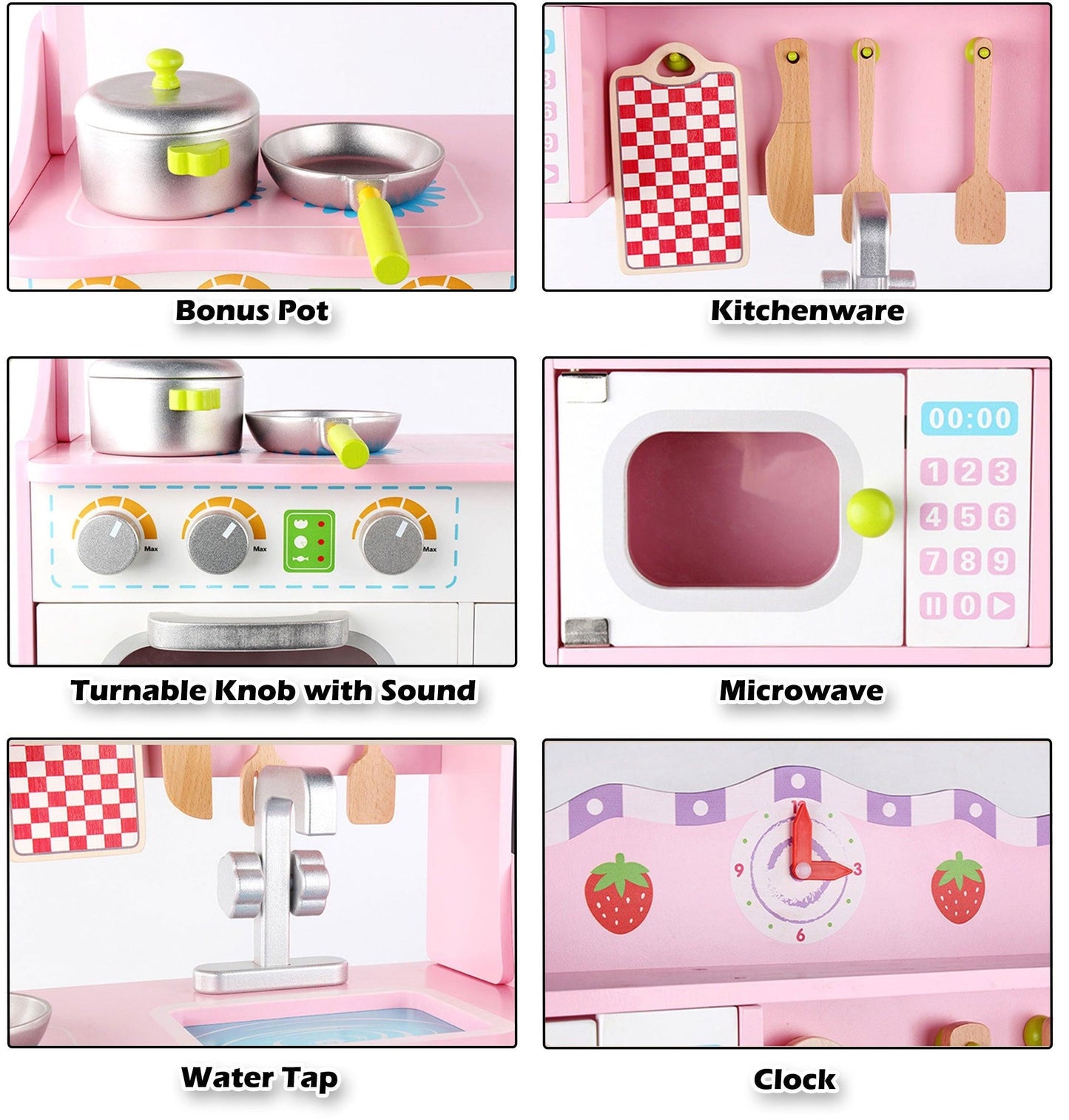 Kids Wooden Kitchen Pretend Play Set Toy Toddlers Children Cooking Food Cookware.