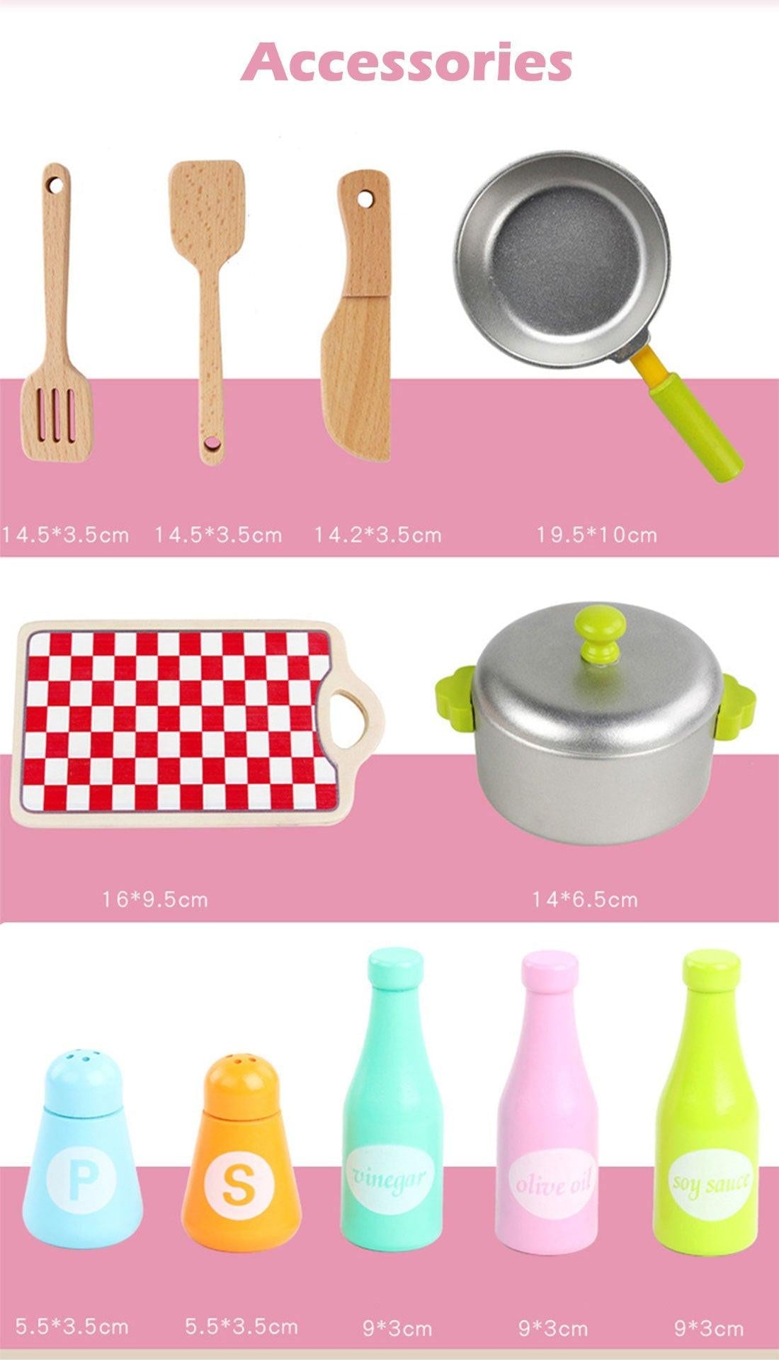 Kids Wooden Kitchen Pretend Play Set Toy Toddlers Children Cooking Food Cookware.