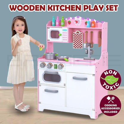 Kids Wooden Kitchen Pretend Play Set Toy Toddlers Children Cooking Food Cookware.