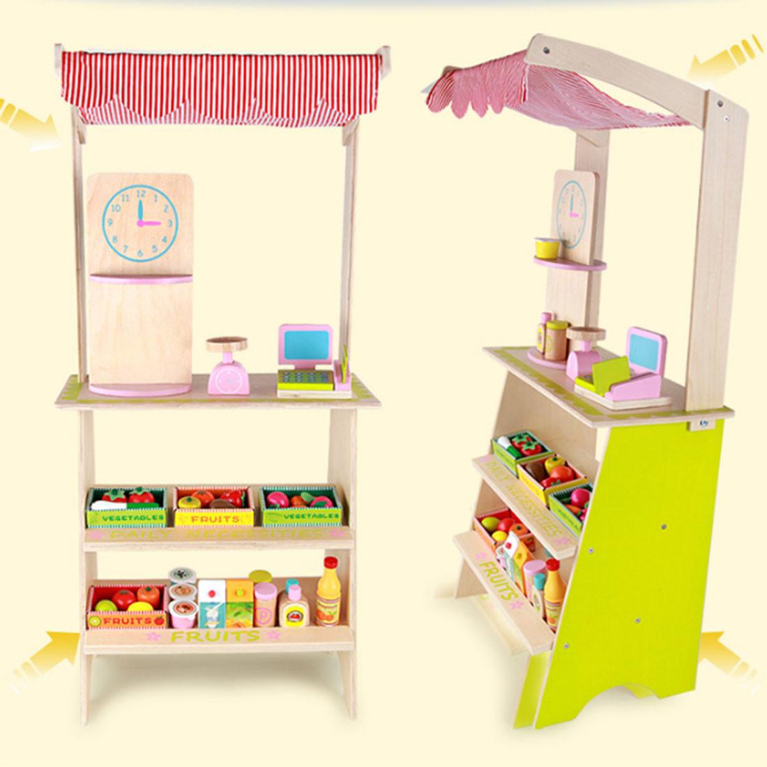 Kids Wooden Toy Pretend Play Marketplace Stand Fruit Veg Shop Stall Supermarket.