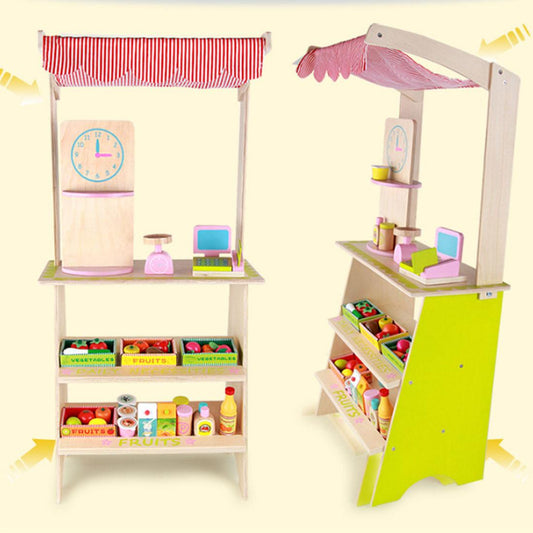 Kids Wooden Toy Pretend Play Marketplace Stand Fruit Veg Shop Stall Supermarket.
