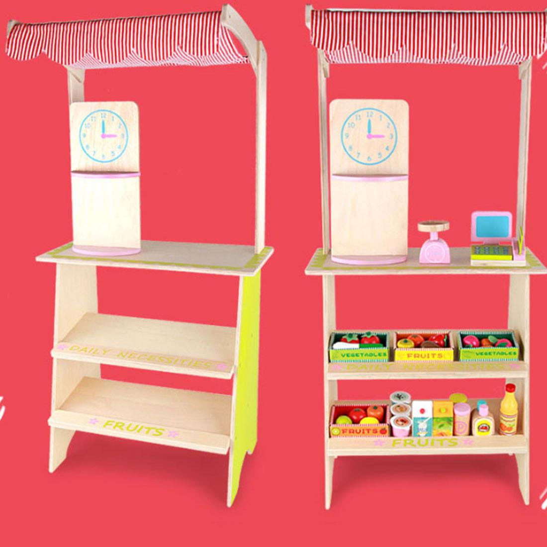 Kids Wooden Toy Pretend Play Marketplace Stand Fruit Veg Shop Stall Supermarket.