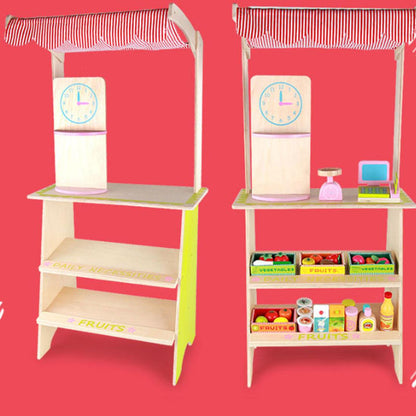 Kids Wooden Toy Pretend Play Marketplace Stand Fruit Veg Shop Stall Supermarket.