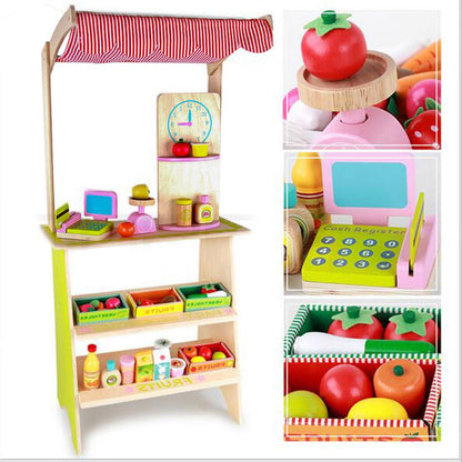Kids Wooden Toy Pretend Play Marketplace Stand Fruit Veg Shop Stall Supermarket.