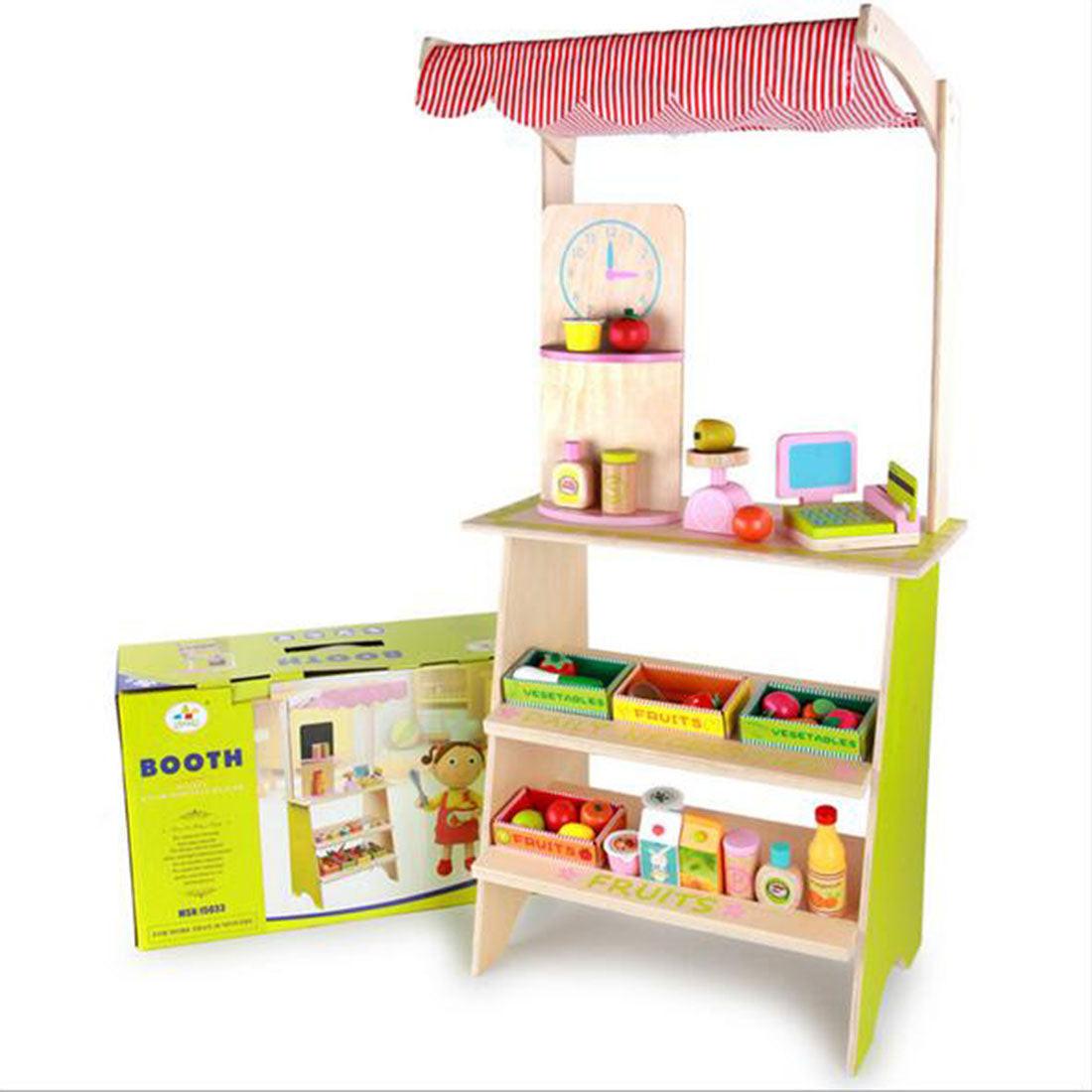Kids Wooden Toy Pretend Play Marketplace Stand Fruit Veg Shop Stall Supermarket.