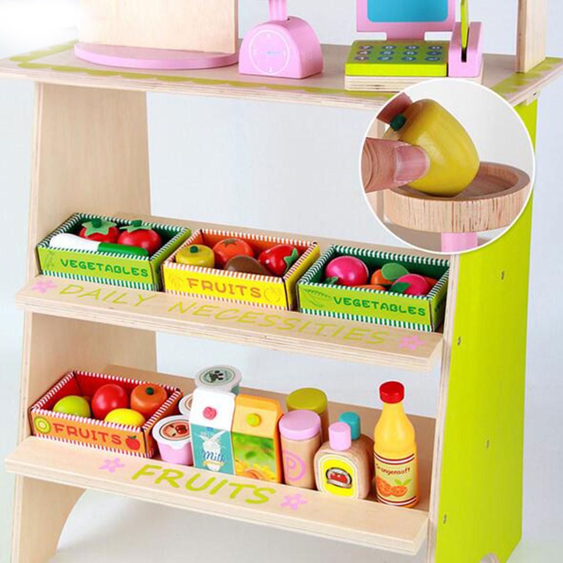 Kids Wooden Toy Pretend Play Marketplace Stand Fruit Veg Shop Stall Supermarket.
