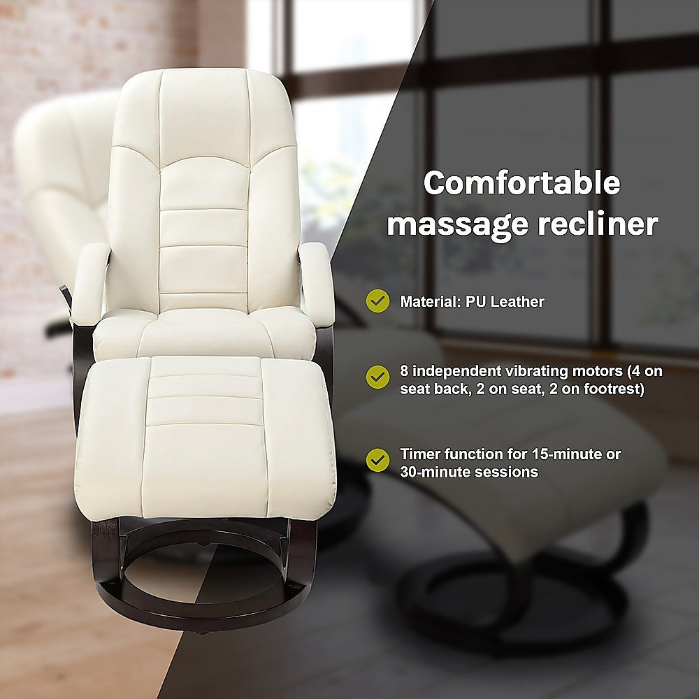 PU Leather Deluxe Massage Chair Recliner Ottoman Lounge Remote.