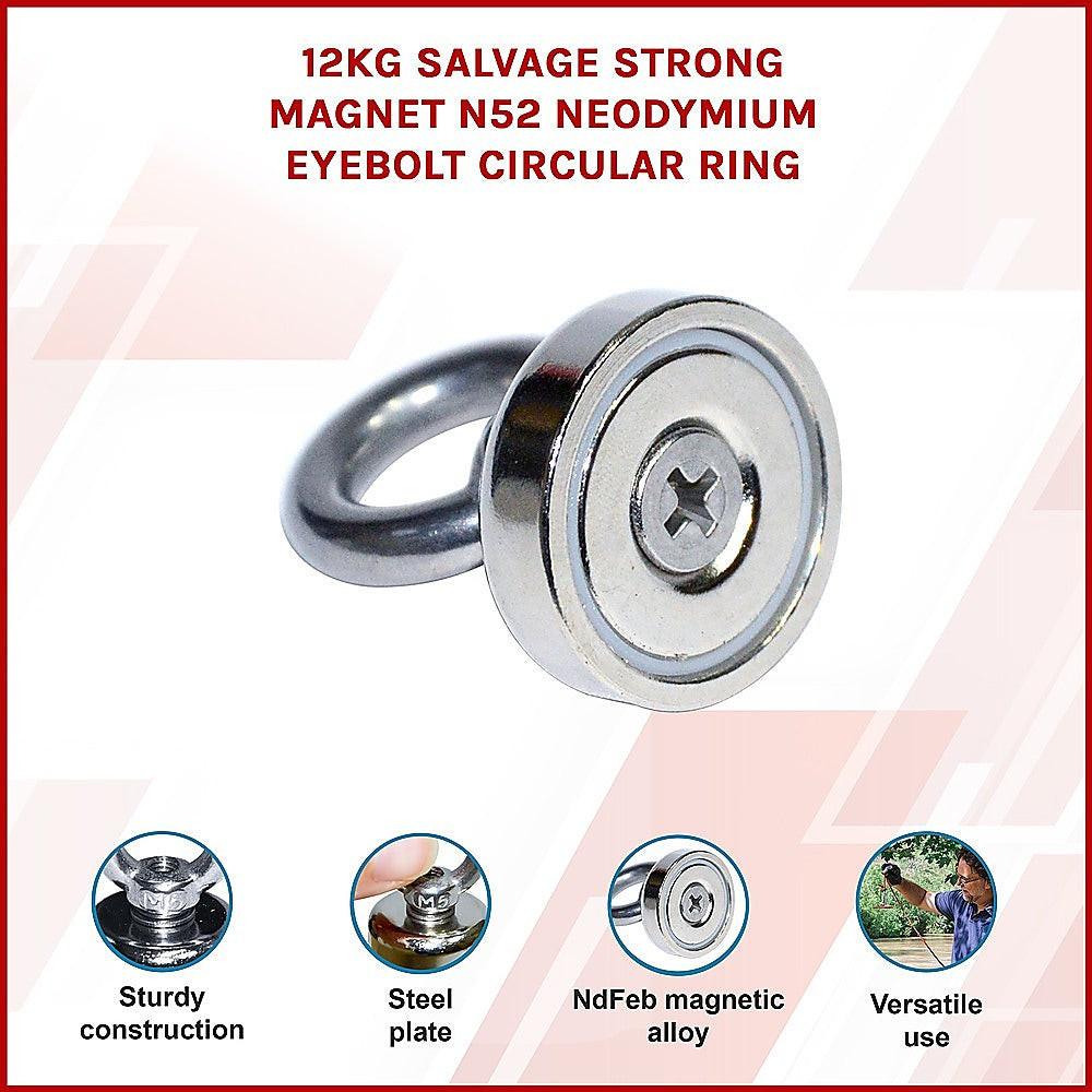 12Kg SALVAGE Strong MAGNET N52 Neodymium Eyebolt Circular Ring.